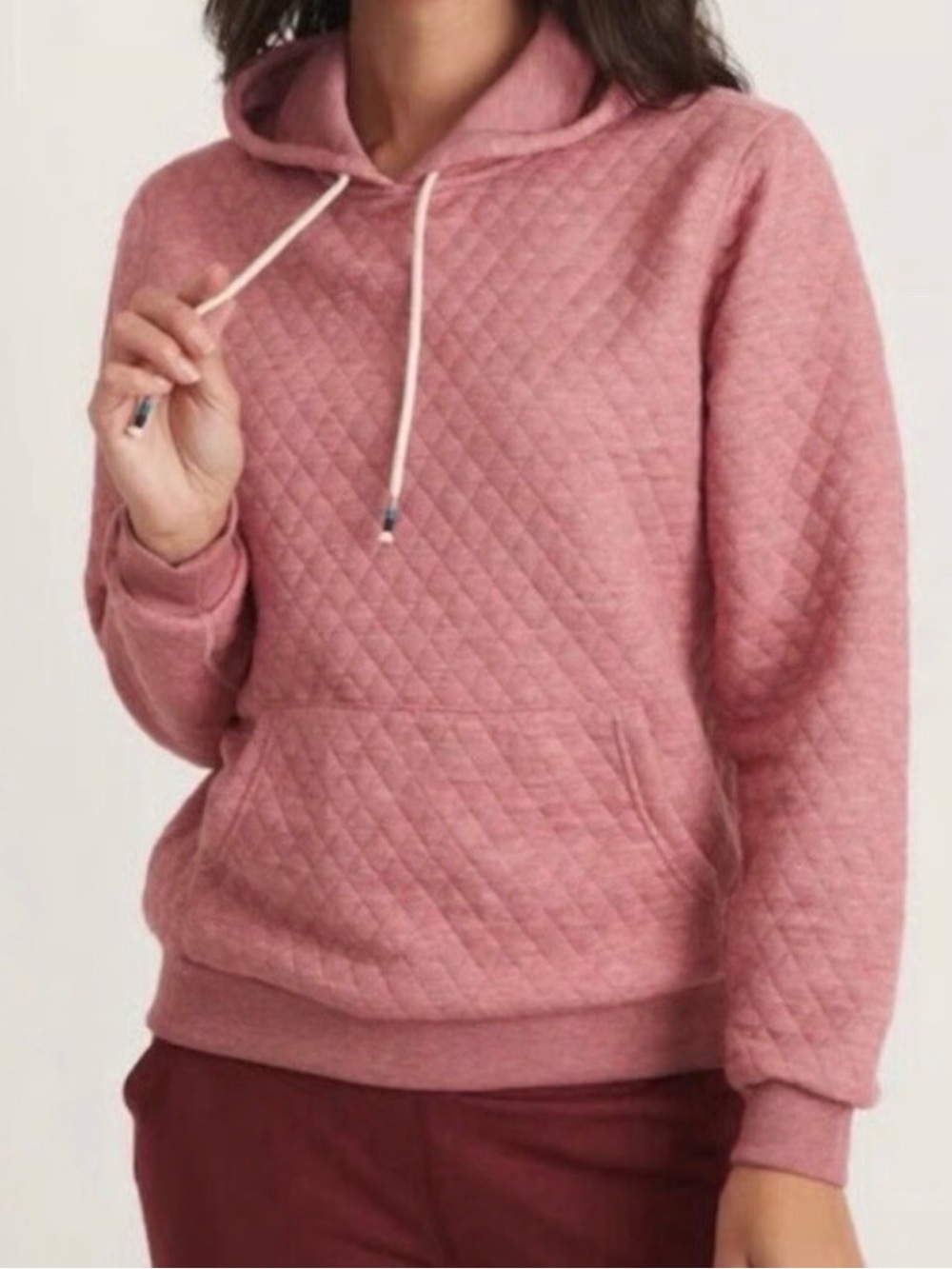 Marine Layer Corbet Quilted Hoodie Kangaroo Pocket Pink Heather
